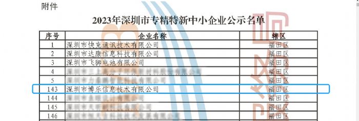 博樂信息入選深圳市專精特新企業名單