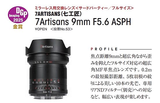 �߹���9mm F5.6��ͷƾ�λ�DGP�𽱣�